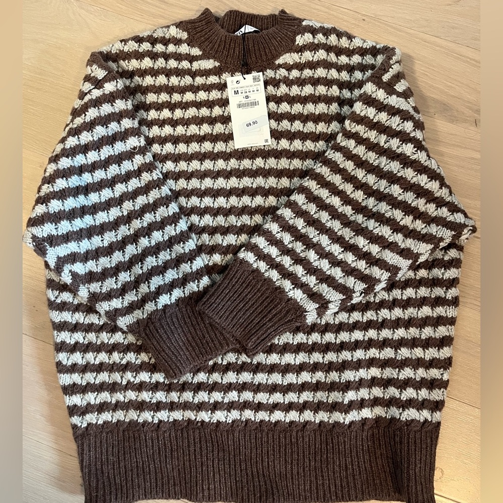 Zara brown and white medium oversized sweater